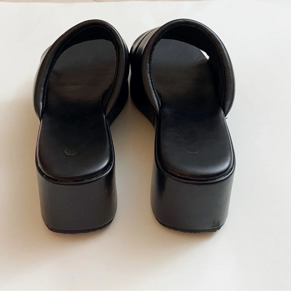 Leather Platform Slide Sandals 7.5 Y2K Casual Chunky
